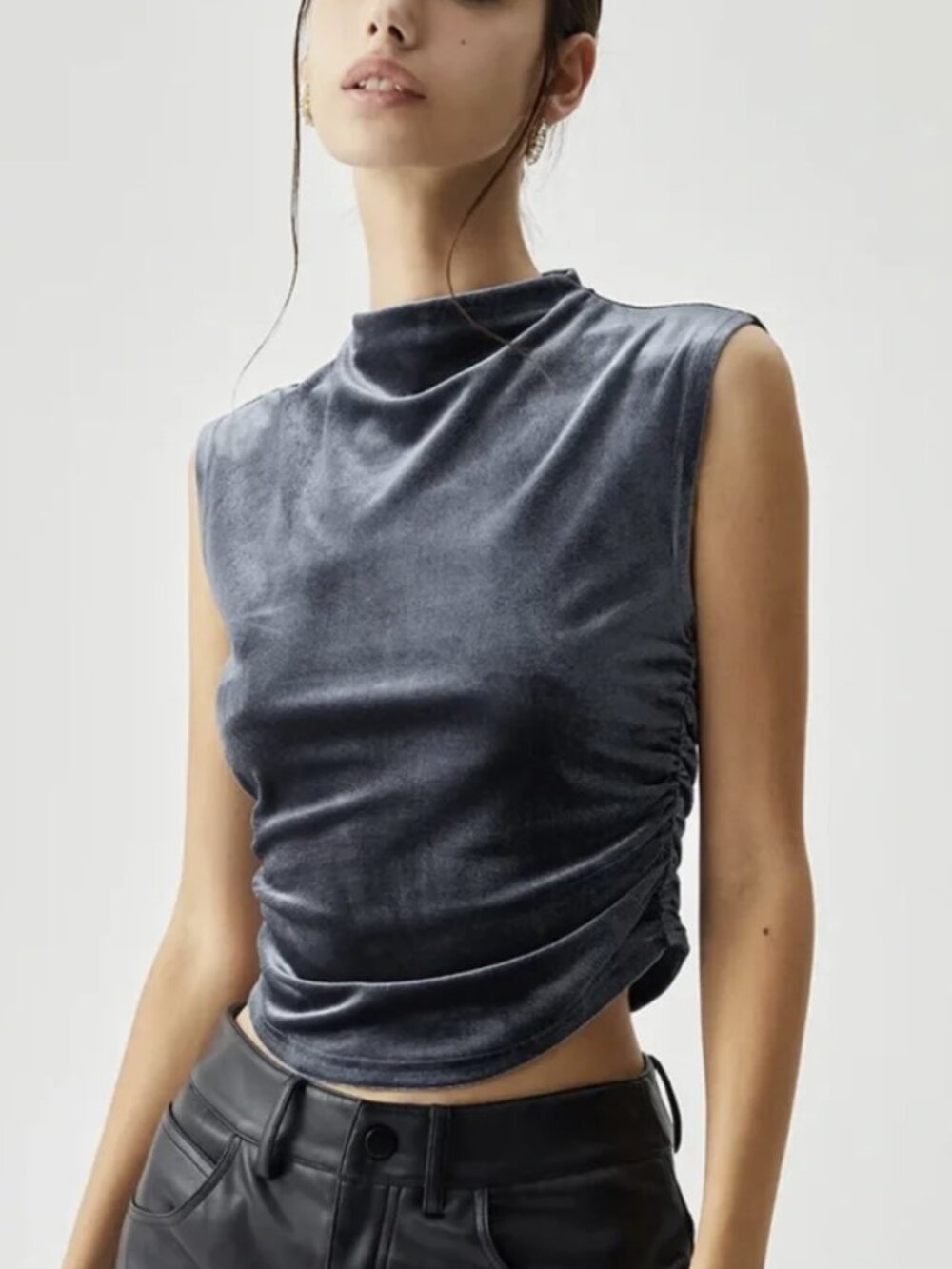Abercrombie & Fitch Mock Neck Sleeveless Top, Navy Blue | S